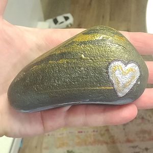 Gold and silver hearts rock Art Stone Art hand-painted